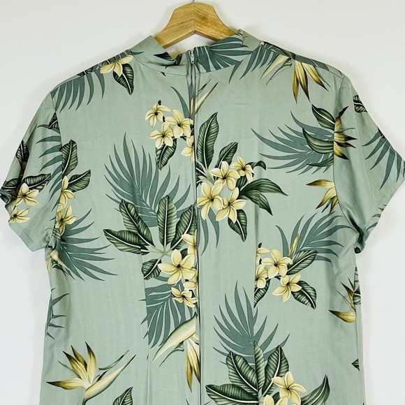 Hilo Hattie Hawaii Hawaiian Maxi Dress Rayon Sage Green Floral Womens Sz Medium - Picture 6 of 8